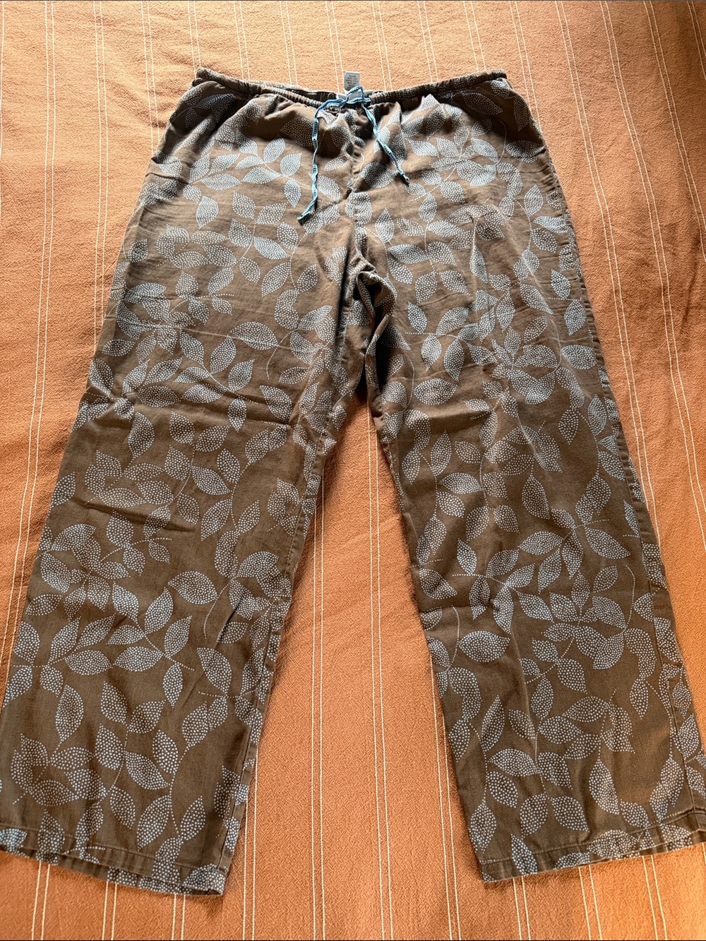 Alfani Brown Leaf-Print Pajama Pants with Blue Drawstring